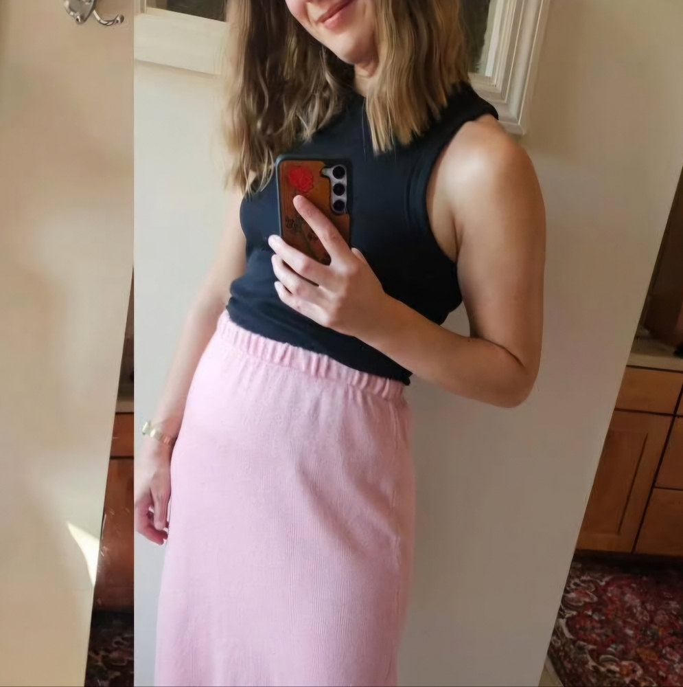 Vintage Knit Pencil Skirt Soft Pink